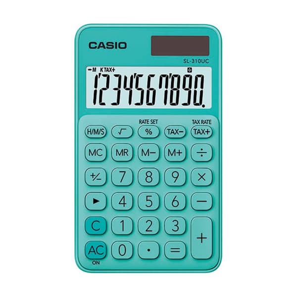 Casio SL-310UC-GN Miniräknare Grön Display (ställen): 10 solcell, batteri (B x H x D) 70 x 8 x 118 mm