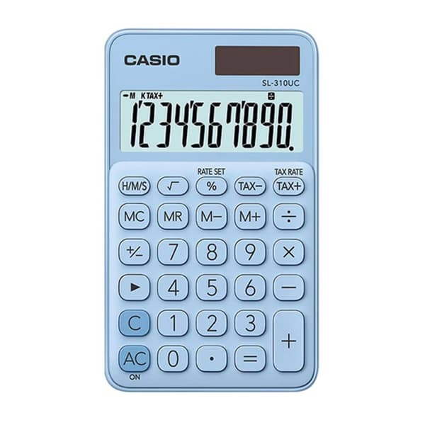 Casio SL-310UC-LB Miniräknare Ljusblå Display (ställen): 10 solcell, batteri (B x H x D) 70 x 8 x 118 mm