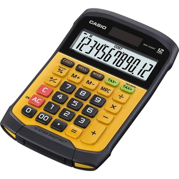 Casio WM-320MT Bordlommeregner Gul, Sort Display (indstil): 12 solcelle-drift, Batteridrevet (B x H x T) 145 x 36 x 195