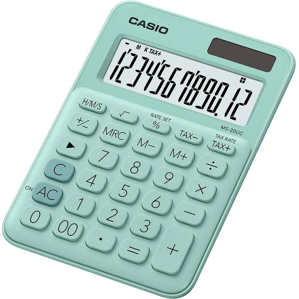 Casio MS-20UC-GN Bordsräknare Grön Display (ställen): 12 solcell, batteri (B x H x D) 105 x 23 x 149.5 mm