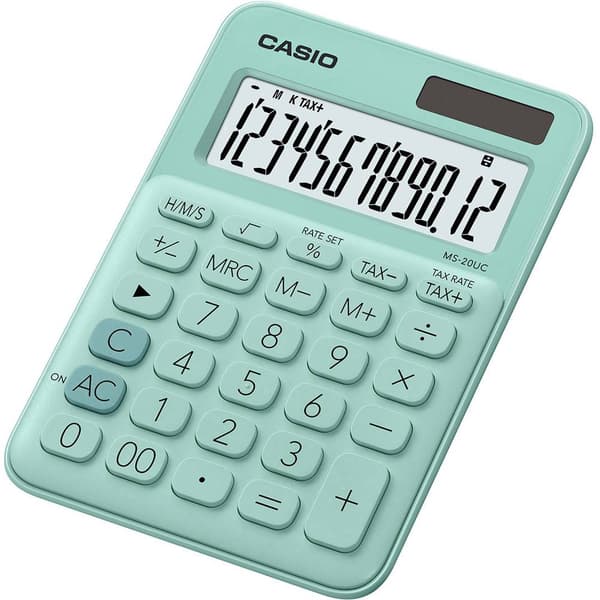 Casio MS-20UC-GN Bordsräknare Grön Display (ställen): 12 solcell, batteri (B x H x D) 105 x 23 x 149.5 mm Grön