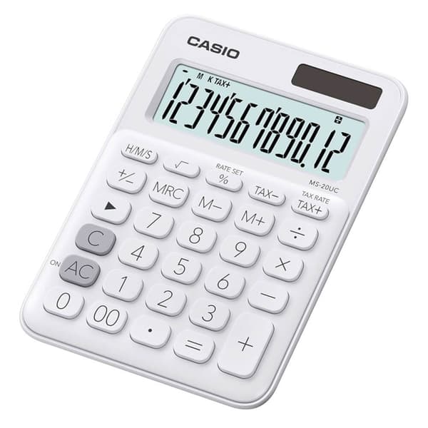Casio MS-20UC Bordsräknare Vit Display (ställen): 12 solcell, batteri (B x H x D) 105 x 23 x 149.5 mm