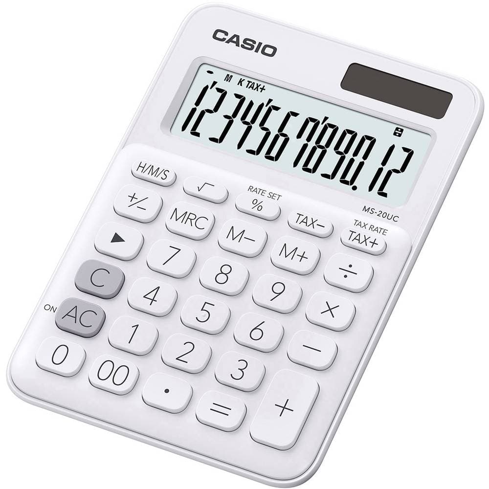 Casio MS-20UC Bordsräknare Vit Display (ställen): 12 solcell, batteri (B x H x D) 105 x 23 x 149.5 mm