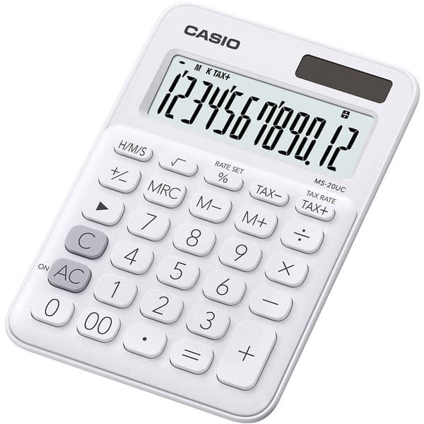 Casio MS-20UC Bordsräknare Vit Display (ställen): 12 solcell, batteri (B x H x D) 105 x 23 x 149.5 mm Vit