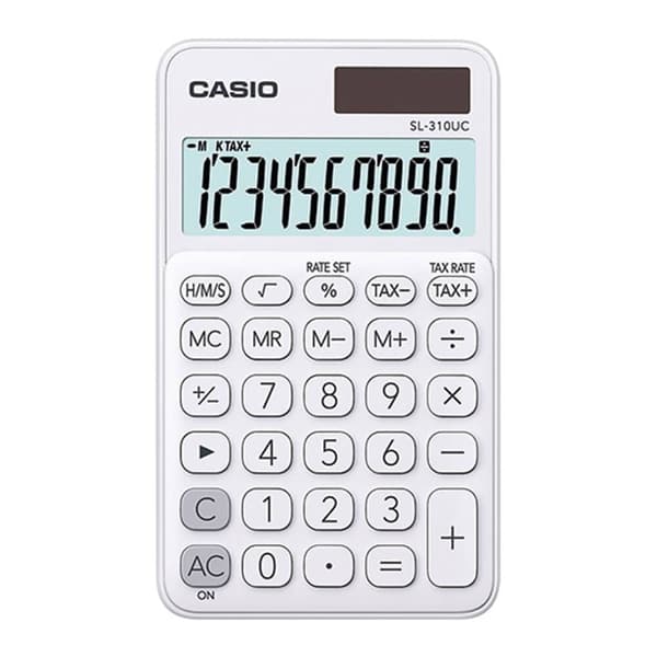 Casio SL-310UC Miniräknare Vit Display (ställen): 10 solcell, batteri (B x H x D) 70 x 8 x 118 mm