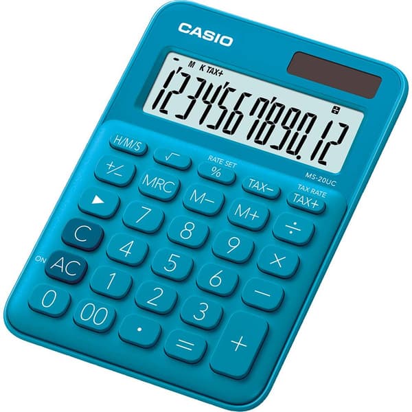 Casio MS-20UC-BU Bordsräknare Blå Display (ställen): 12 solcell, batteri (B x H x D) 105 x 23 x 149.5 mm