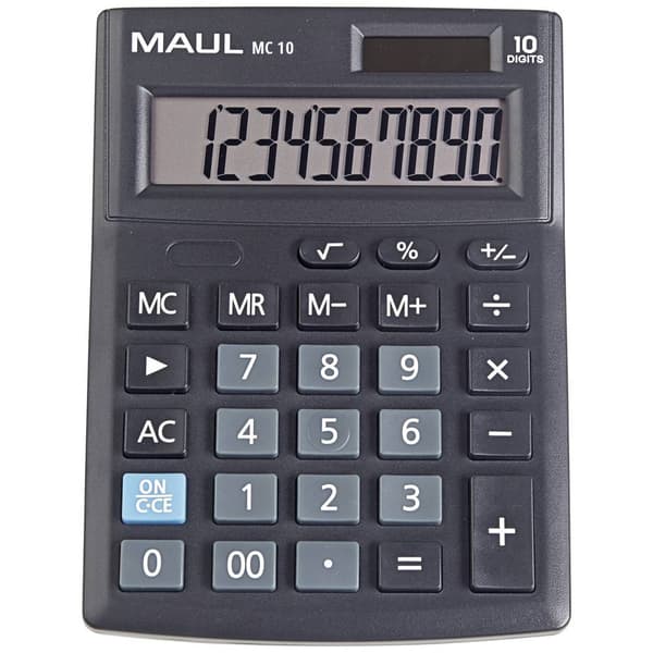 Maul MC 10 Bordlommeregner Sort Display (indstil): 10 Batteridrevet, solcelle-drift (B x H x T) 137 x 31 x 103 mm