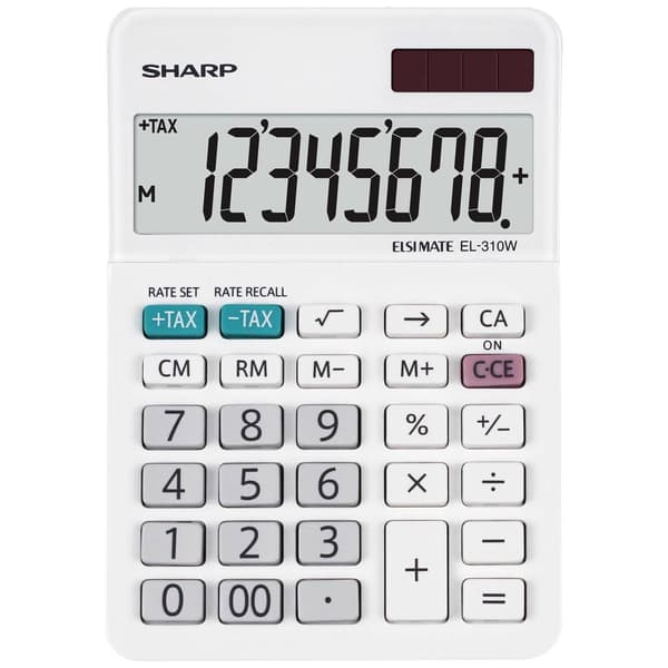Sharp EL-310W Miniräknare Vit Display (ställen): 8 batteri, solcell Vit