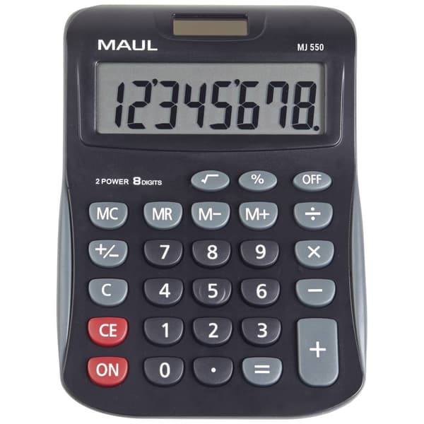 Maul MJ 550 Bordsräknare Svart Display (ställen): 8 batteri, solcell (B x H) 155 mm x 11 mm Blå