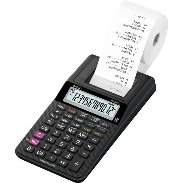 Casio HR-8RCE-BK Skrivande bordsdator Svart Display (ställen): 12 batteri, eldriven (valfritt) (B x H x D) 102 x 42 x 2