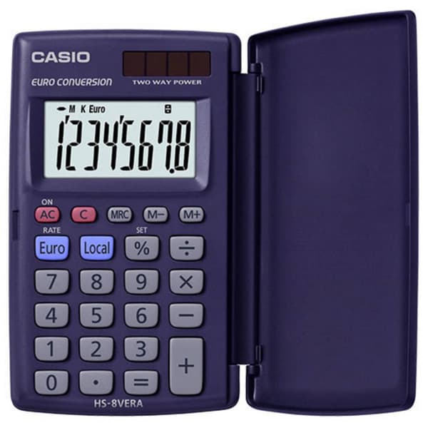 Casio HS-8VERA Miniräknare Mörkblå Display (ställen): 8 solcell, batteri (B x H x D) 62.5 x 10 x 104 mm
