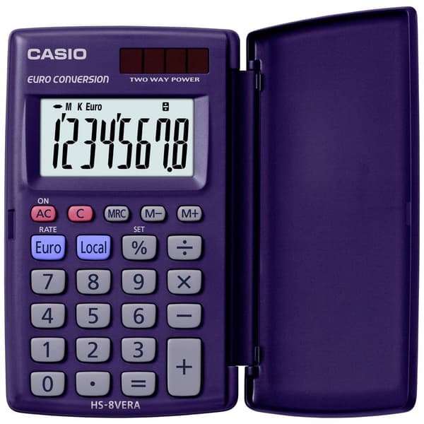 Casio HS-8VERA Miniräknare Mörkblå Display (ställen): 8 solcell, batteri (B x H x D) 62.5 x 10 x 104 mm Blå