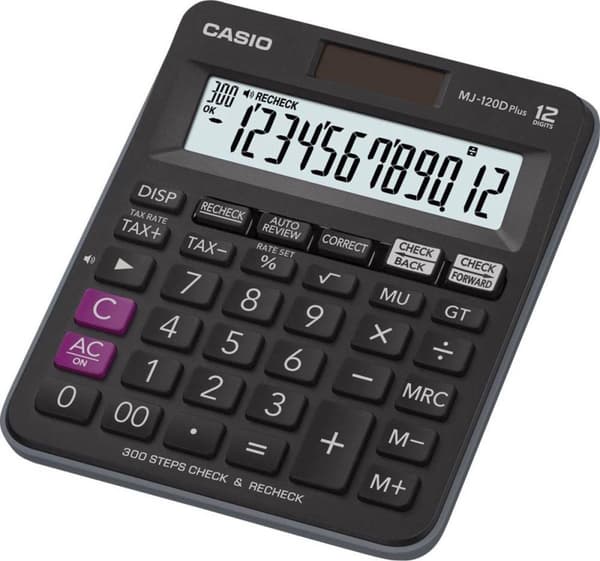 CASIO KONTORLOKULATØR MJ-120D PLUS SORT, 12 CIFFER DISPLAY