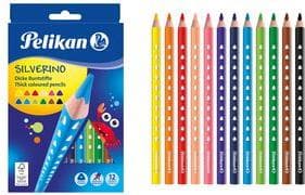 Pelikan trekantede farveblyanter SILVERINO tyk, æske med 12, længde: 175 mm, blytykkelse: 5,0 mm, ekstra tykt skaft, - 1 stk (700627)