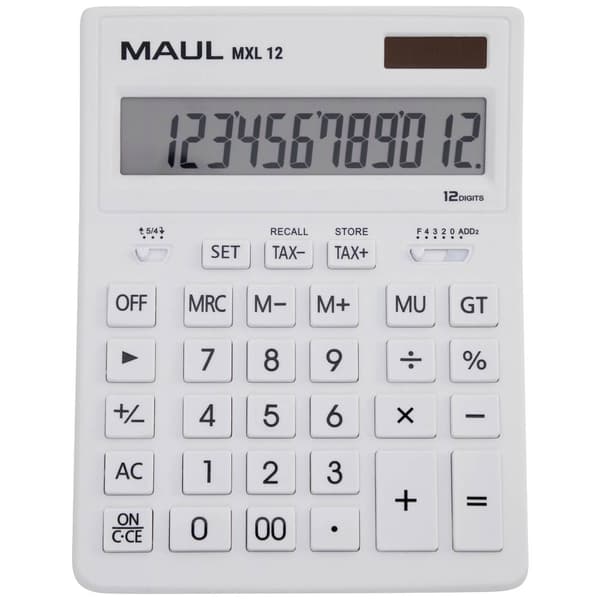 Maul MXL 12 Bordsräknare Vit Display (ställen): 12 batteri, solcell (B x H x D) 155 x 205 x 35 mm