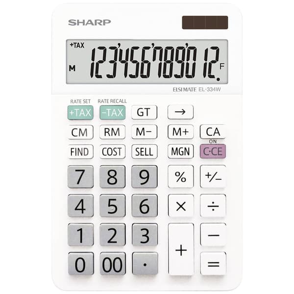 Sharp EL-334W Bordsräknare Vit Display (ställen): 12 batteri, solcell (B x H x D) 112 x 170 x 14 mm