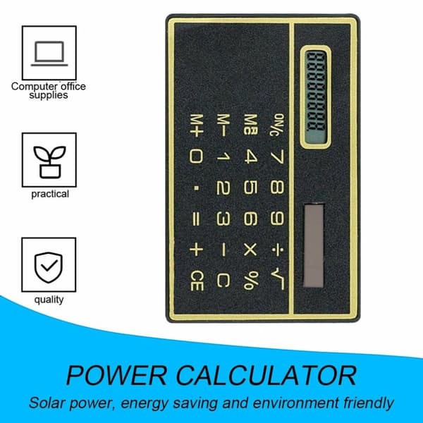 Ultratunn soldriven fickkalkylator Miniräknare 8 siffror Touch Calculator - Svart