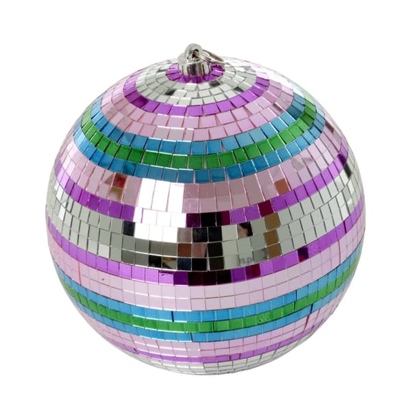 RICE Discokule med funky striper - rosa, sølv, grønn og blå - Large