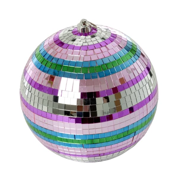 RICE Discoboll med funkiga ränder - Rosa, silver, grön och blå - Stor