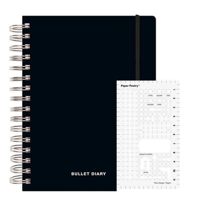 Bullet journal spiral dagbok 96 ark + Pilar och former stencil