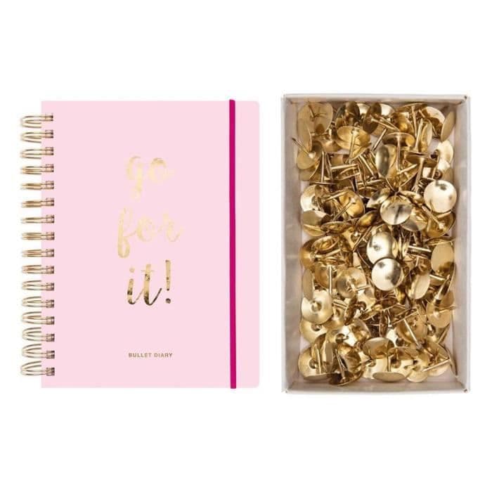 Rosa spiral bullet journal 96 ark 16,5 x 21,5 cm + 150 gyllene stift