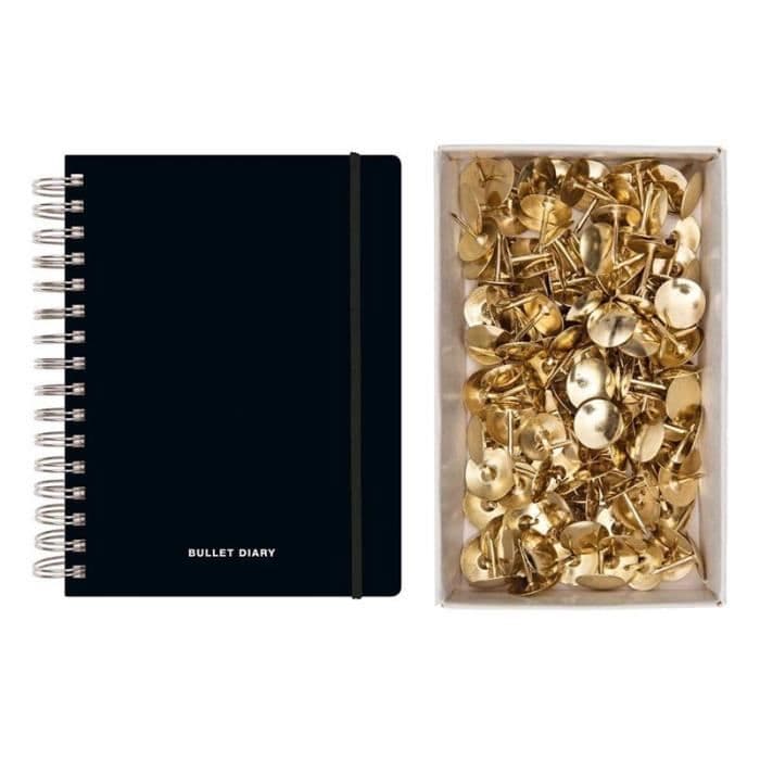 Spiral bullet journal 96 ark 16,5 x 21,5 cm + 150 gyllene kartnålar