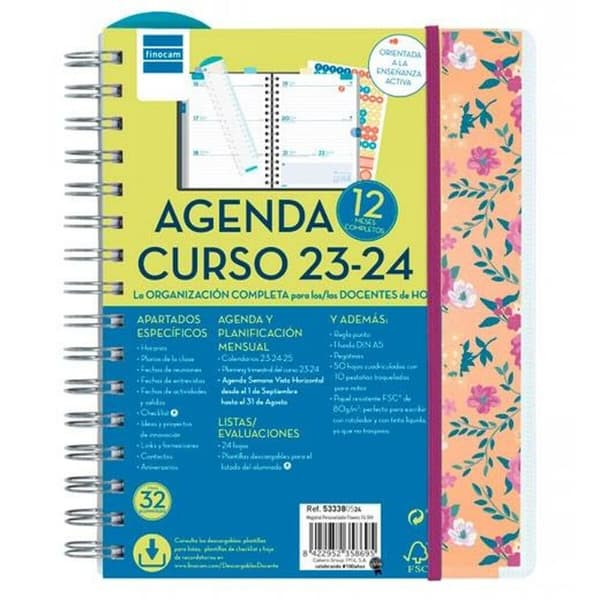 Dagbog Finocam Flowers 2023-2024 Undervisning 15,5 x 21,2 cm Multifarvet Kvarter