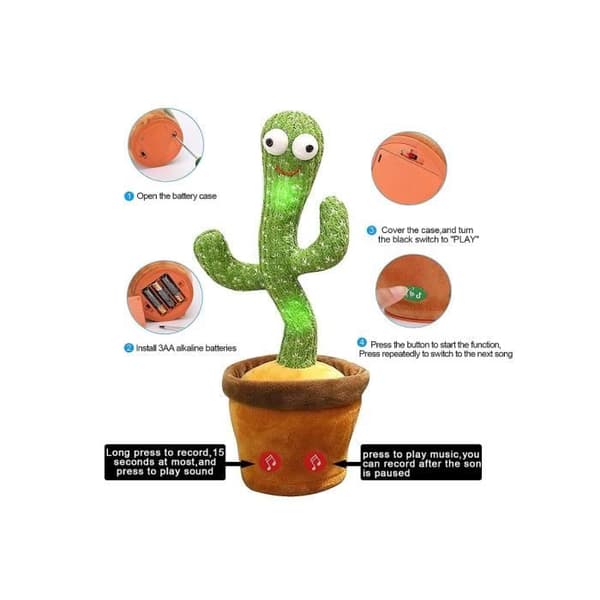 Cactus Plyschleksak Dans Kaktusleksak upprepar sång med 120 låtar, elektroniska skakkaktusformade leksaker för barn