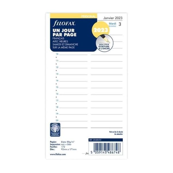 Personal Format Refill 1 Dag per sida - Franska - Vit