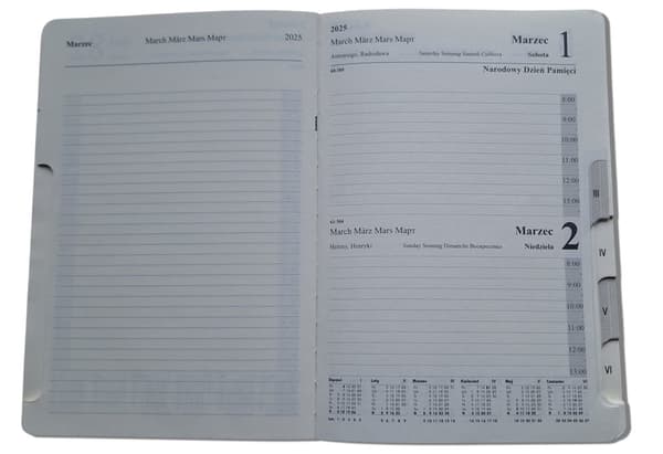 Svartvit A5-randig daglig kalender med utbytbar Print Stripes-inlägg