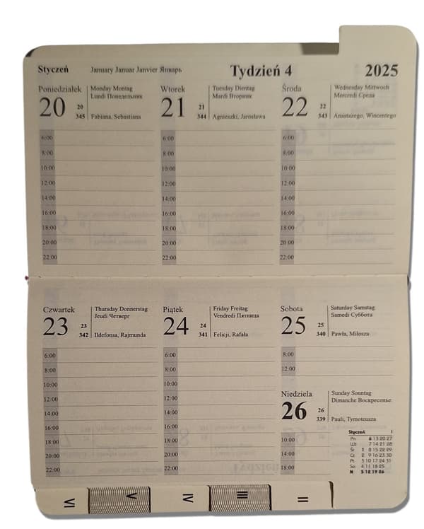 Brun A6 ugekalender med udskiftelig indsats, elastikbånd 42B