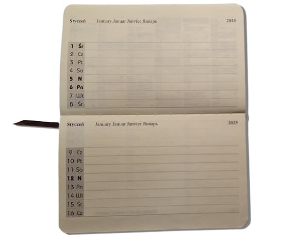 Brun A6 veckokalender med utbytbar 38B insats