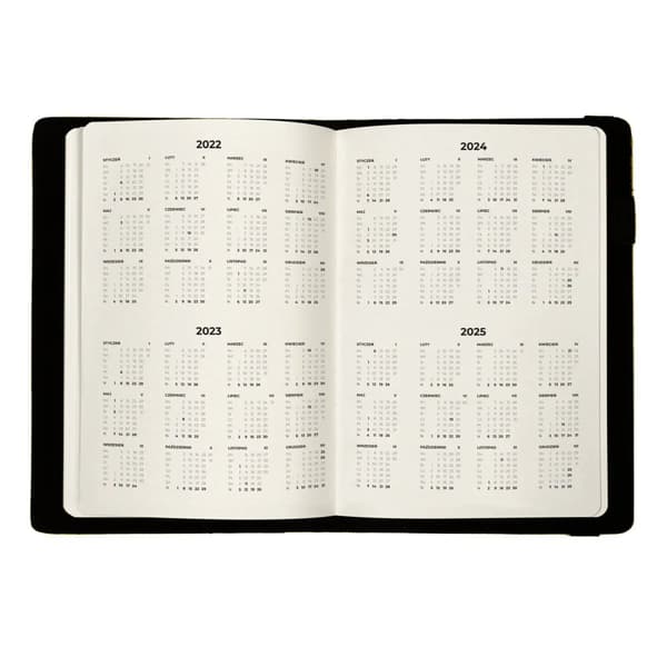 Dagsplanerare, universell premium svart och vit A5-kalender med utbytbar insats, Modena elastisk bandstängning