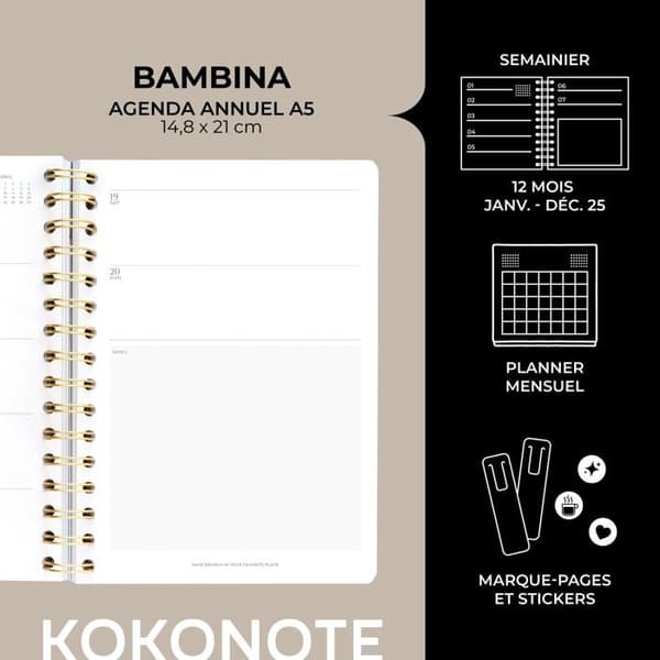 Kokonote - KKBAMBINA2504 - Veckoadvancer 2025, Bambina Vivid Flora - Spiralagenda - Januari till December 2025