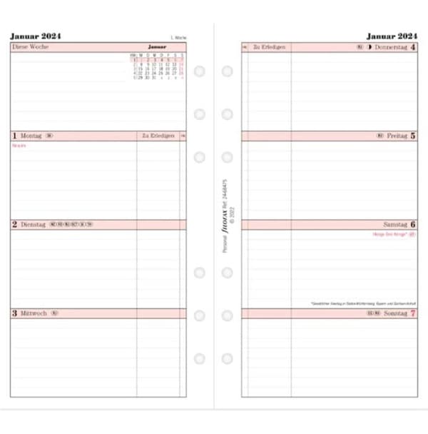 Agenda - organiser - påfyllning Filofax - 000024-68475 - 24-68475 Personlig agenda 2024 1 vecka / 2 sidor professionella