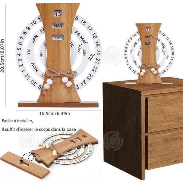 INN Evighetskalender 3D-skiva Trä Manuell rotation Stående kalenderdekoration Kontor Återanvändbar skrivbordskalender