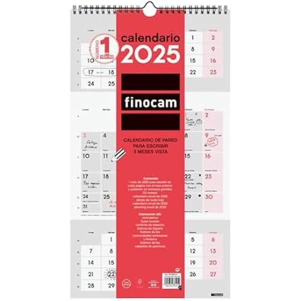 Väggkalender - FINOCAM - 2025 - Spanska - 12 månader - Månadsvy