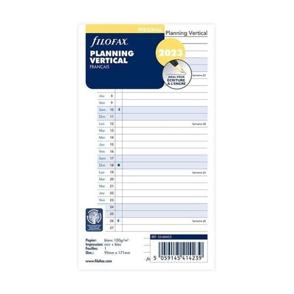 Ladda om - FILOFAX - Personlig 2023 - Vit - 1 vecka på 2 sidor - Årsplanering Vertikal