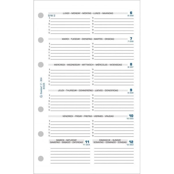 Veckopåfyllning - EXACOMPTA - Exatime 17 - 10,5x17,2 cm - 1 vecka per sida - Imprim'Vert®