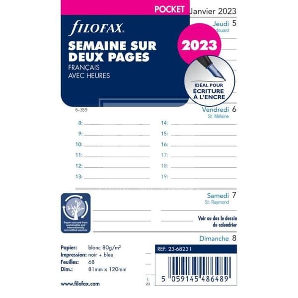 Ombord - FILOFAX - Pocket - Vecka på 2 sidor - 2023 - Vit