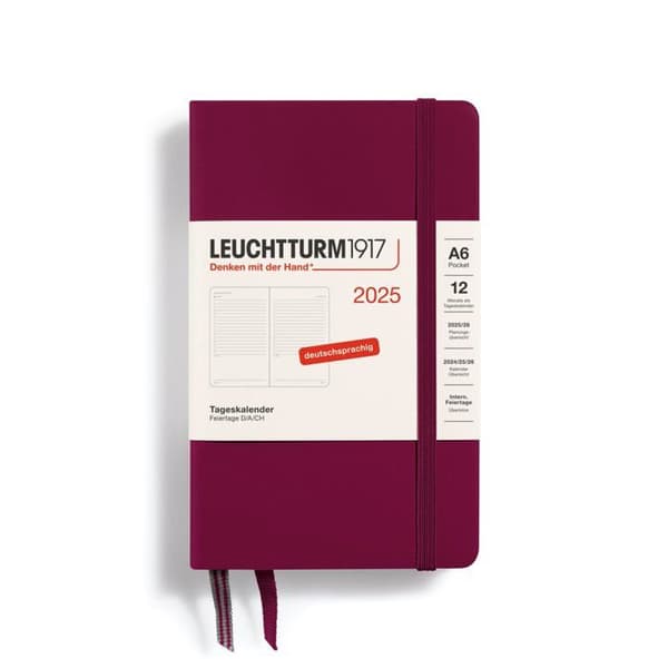 Agenda - organiser - påfyllning Leuchtturm1917 - 370600 - Agenda Journalier Pocket (A6) 2025, Port Röd, Tysk
