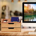 Miniatyrbild 2 av 6: Relaxdays skrivbordorganisator, 2 lådor, för arbetsutrymme, brev och dokument, HLP 24x36x28 cm, bambu, natur