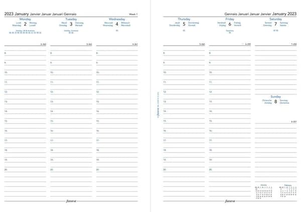 Agenda - arrangör - Filofax refill - 23-68714 - A4 vecka på två sidor 5 språkmöten 2023 dagbok