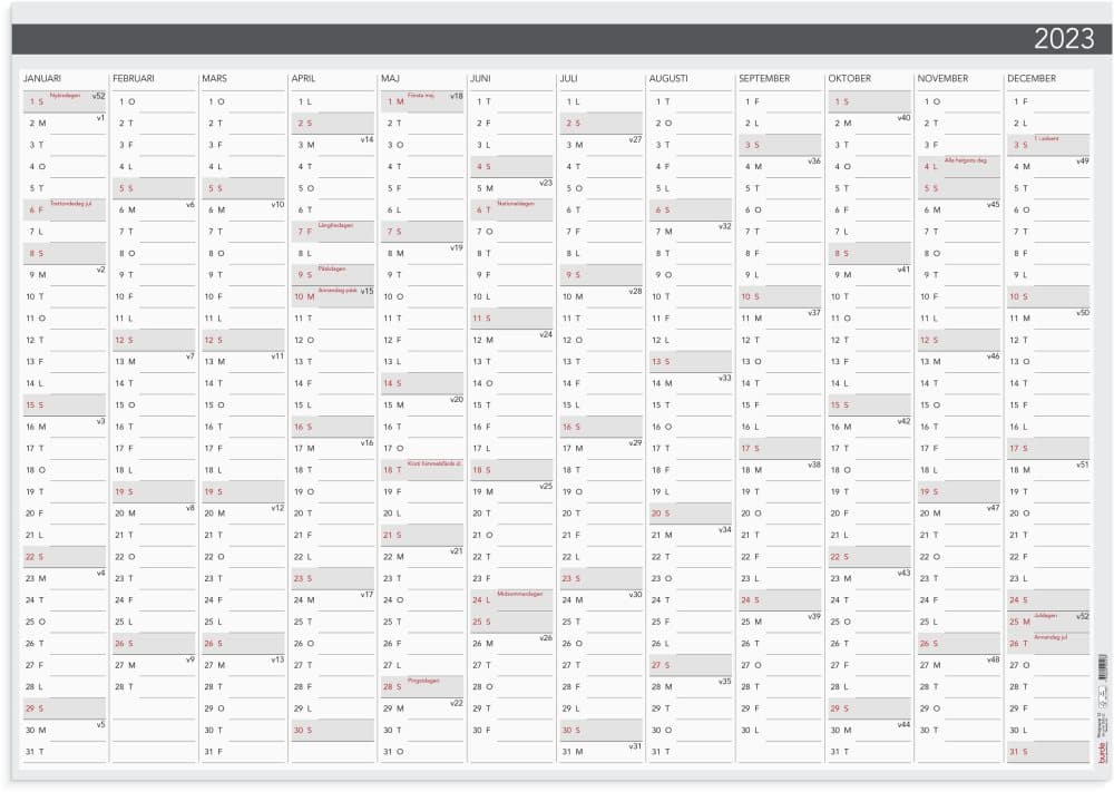 Väggkalender 2023 Väggblad Elegant 980x680mm Burde