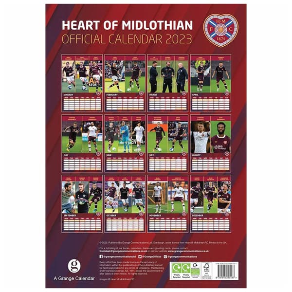 Heart Of Midlothian FC 2023 A3 Wall Calendar CDON