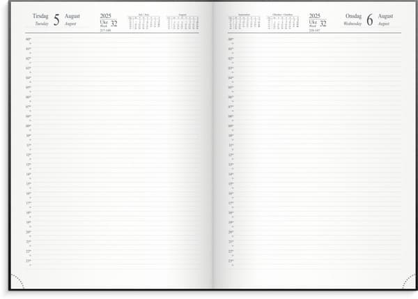 Kalender 2025 A4 Dagbok 24 Timer Sort Grieg