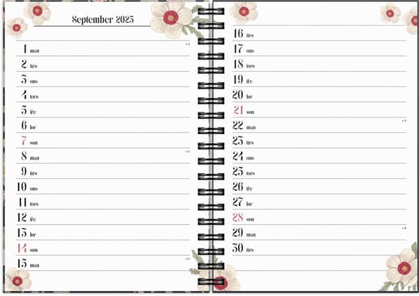 Kalender 2025 A6 Life Planner Floral Grieg