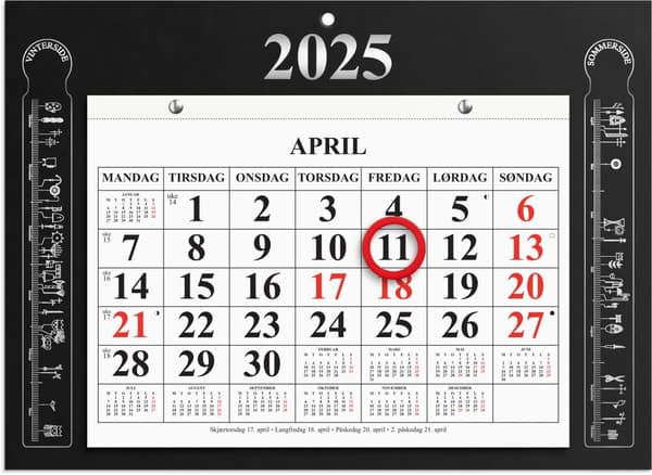 Veggkalender 2025 Magnetkalender Primstav Sort Grieg