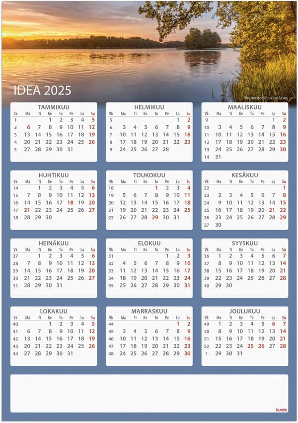 Kalenteri 2025 Seinälehti Idea Musta Burde