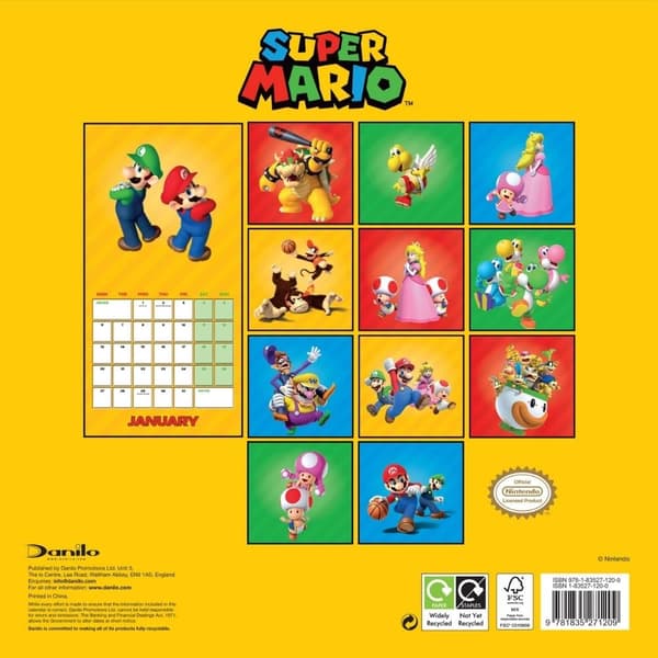 Super Mario 2025 Square Wall Calendar